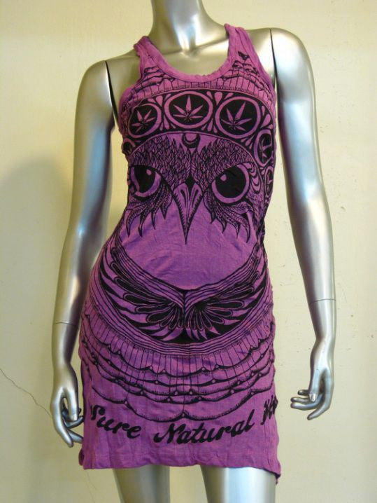 Womens Purple Weed Owl Tank Dress
