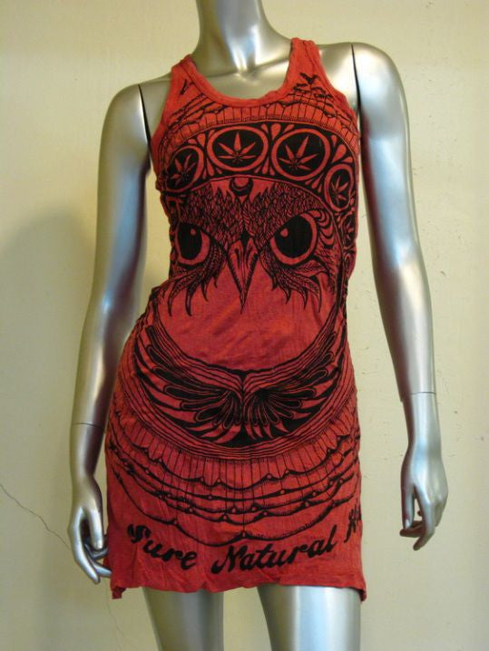 Womens Red Weed Owl Tank Dress