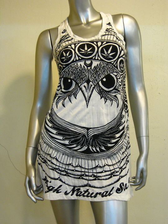 Womens White Weed Owl Tank Dress