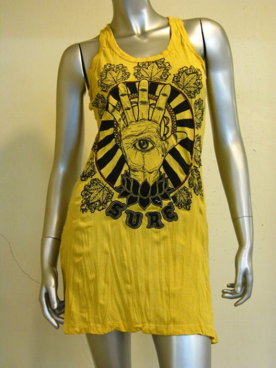Womens Yellow Eye Of The Hand Tank Dress