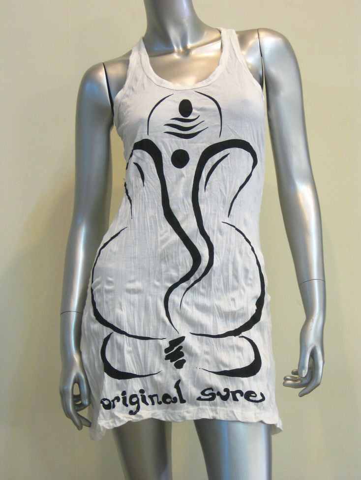 Womens White Abstract Ganesh Tank Dress