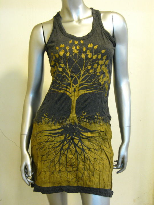 Womens Gold on Black Tree Of Life Tank Dress