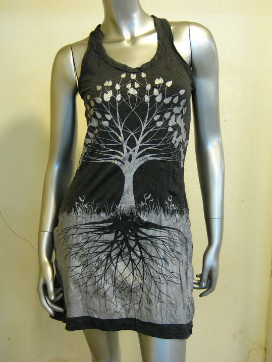Womens Silver on Black Tree Of Life Tank Dress
