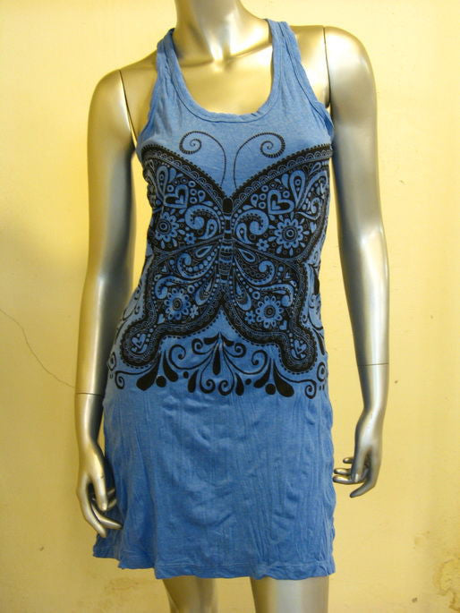 Womens Blue Paisley Butterfly Tank Dress
