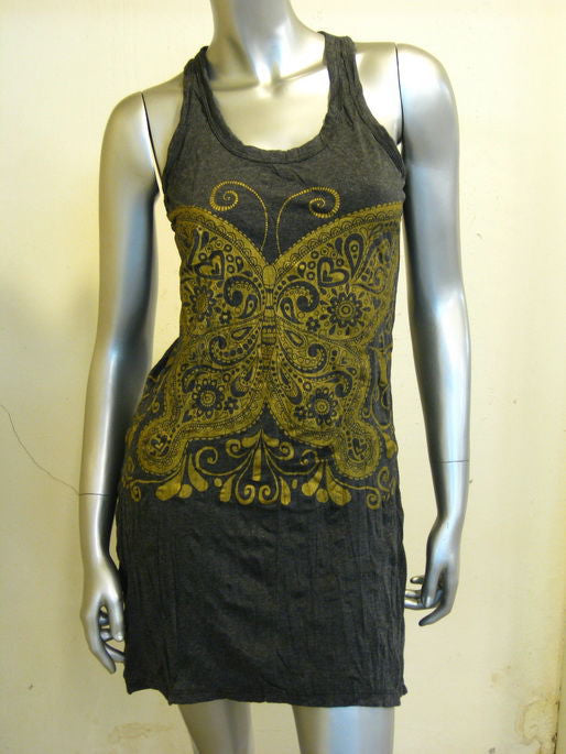 Womens Gold on Black Paisley Butterfly Tank Dress