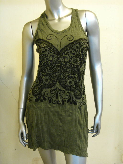 Womens Green Paisley Butterfly Tank Dress