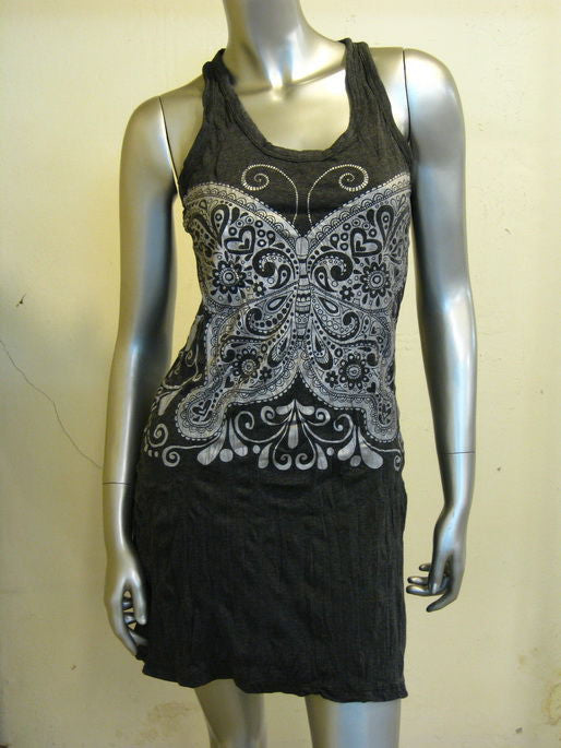 Womens Silver on Black Paisley Butterfly Tank Dress