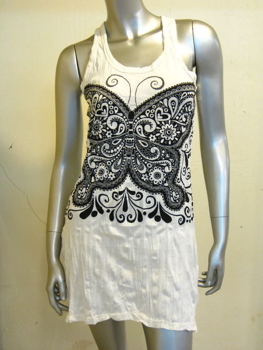 Womens White Paisley Butterfly Tank Dress