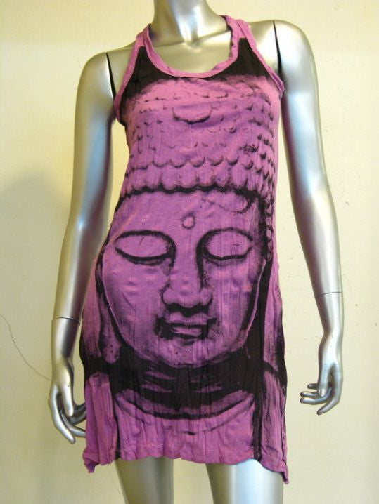 Womens Purple Big Face Buddha Tank Dress