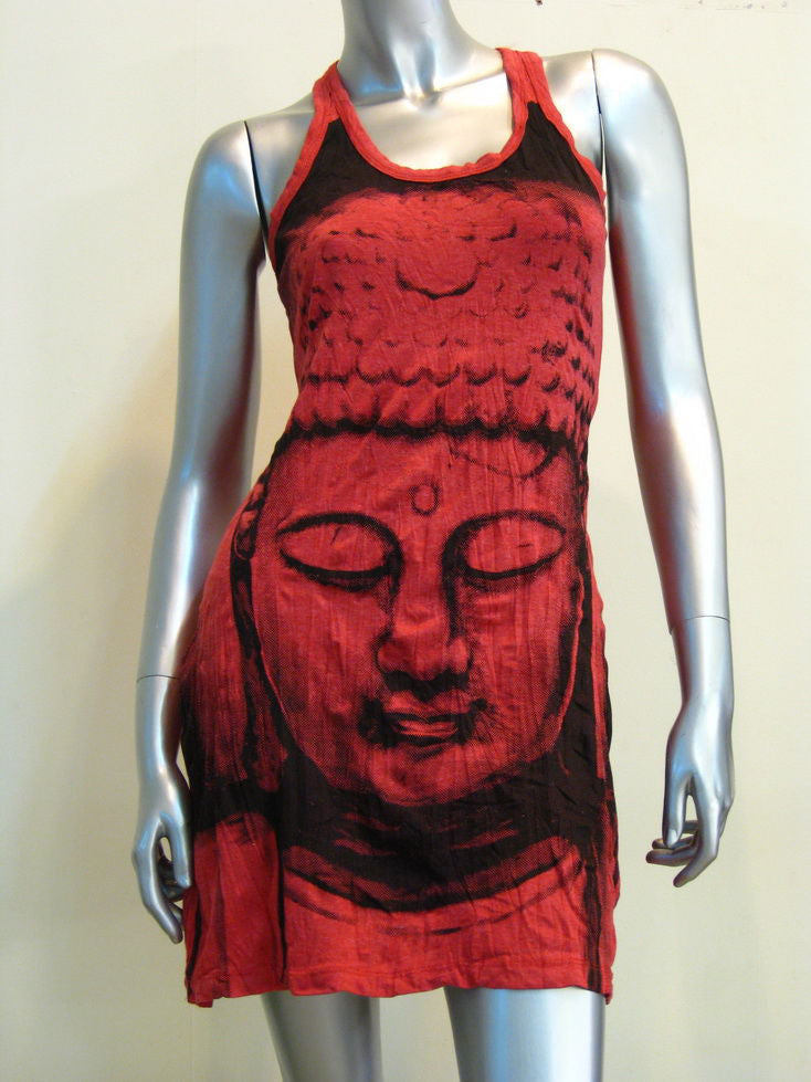 Womens Red Big Face Buddha Tank Dress
