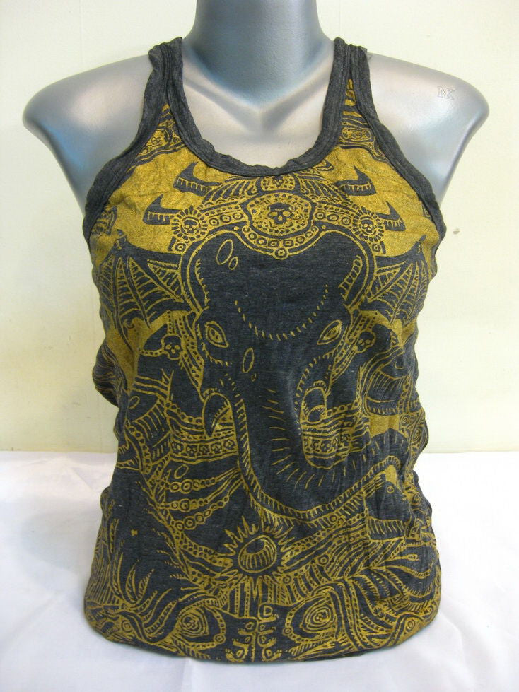 Womens Gold on Black Batman Ganesh Tank Top