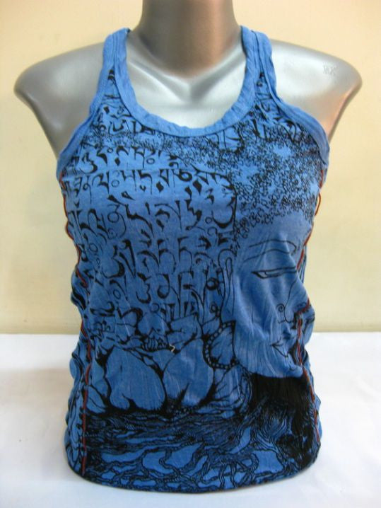 Womens Blue Sanskrit Buddha Tank Top