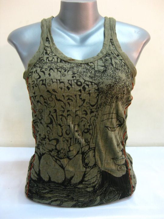 Womens Green Sanskrit Buddha Tank Top