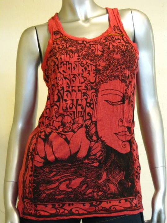 Womens Red Sanskrit Buddha Tank Top