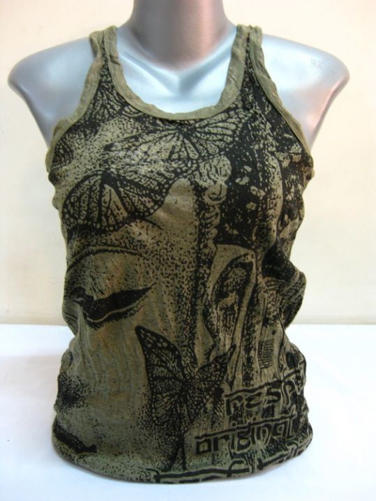 Womens Green Butterfly Buddha Tank Top
