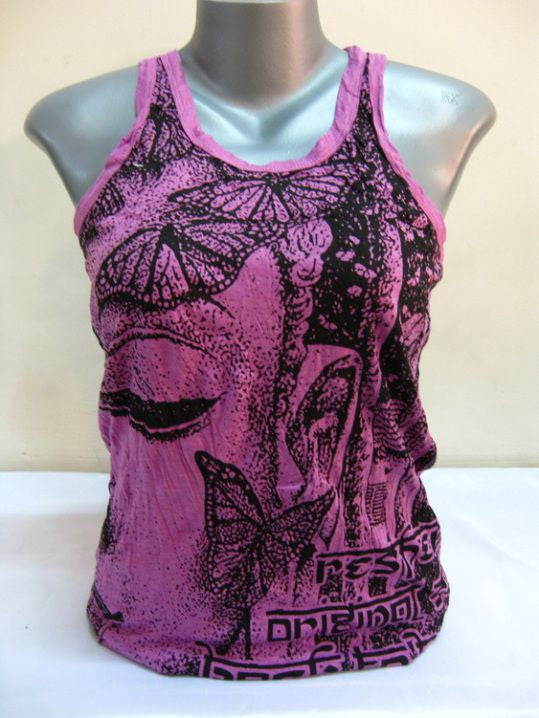 Womens Purple Butterfly Buddha Tank Top