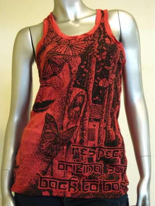 Womens Red Butterfly Buddha Tank Top
