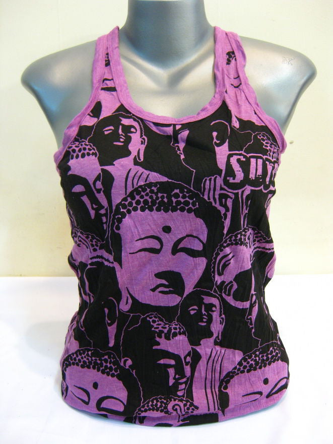 Womens Purple Multi Buddha Faces Tank Top