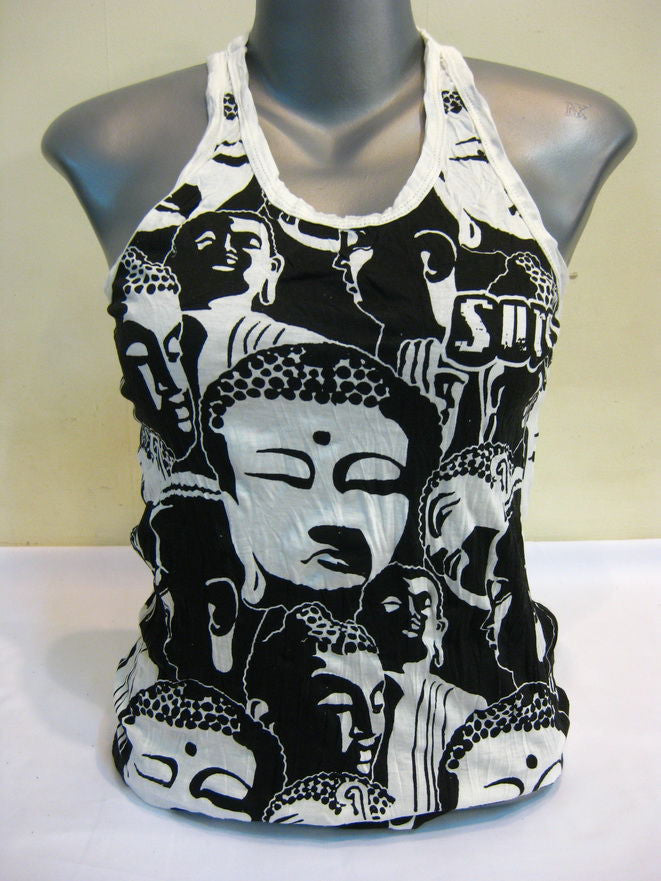 Womens White Multi Buddha Faces Tank Top