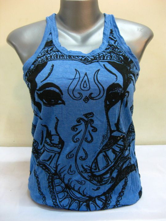 Womens Blue Big Face Ganesh Tank Top