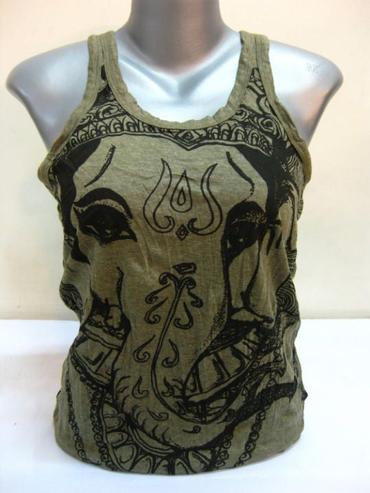 Womens Green Big Face Ganesh Tank Top