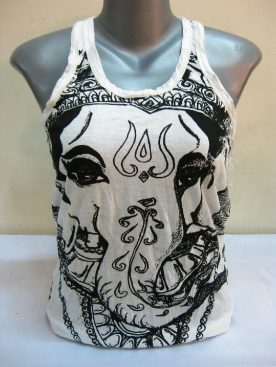 Womens White Big Face Ganesh Tank Top