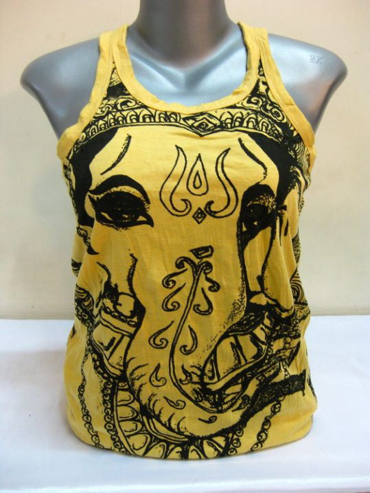 Womens Yellow Big Face Ganesh Tank Top