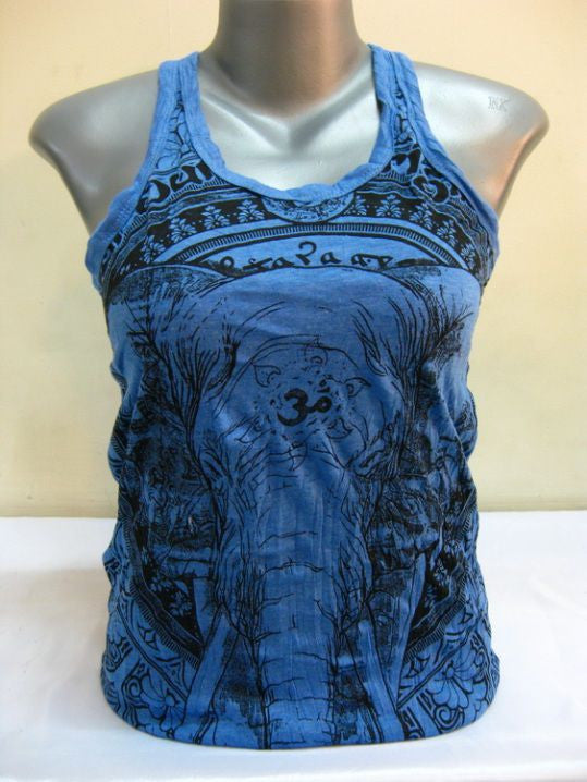 Womens Blue Wild Elephant Tank Top