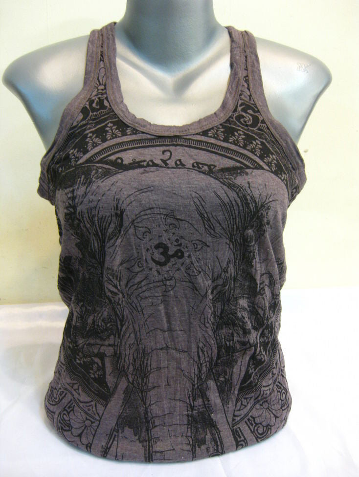 Womens Brown Wild Elephant Tank Top