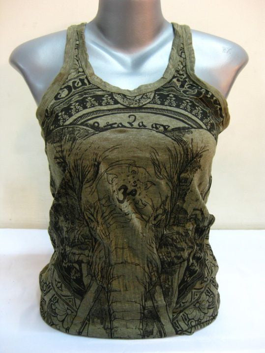 Womens Green Wild Elephant Tank Top