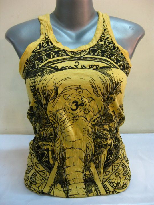 Womens Yellow Wild Elephant Tank Top