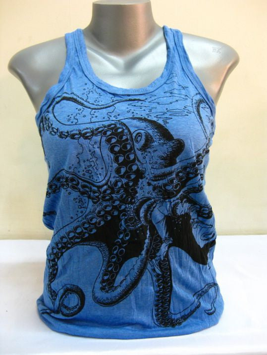 Womens Blue Octopus Tank Top