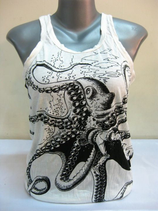 Womens White Octopus Tank Top