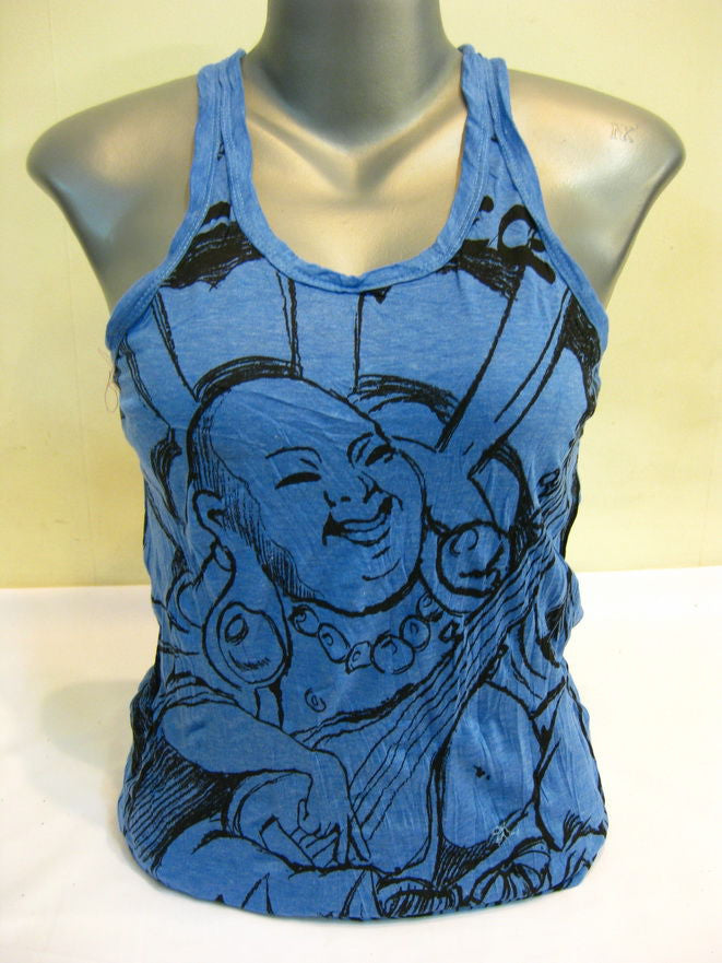 Womens Blue Mandolin Buddha Tank Top