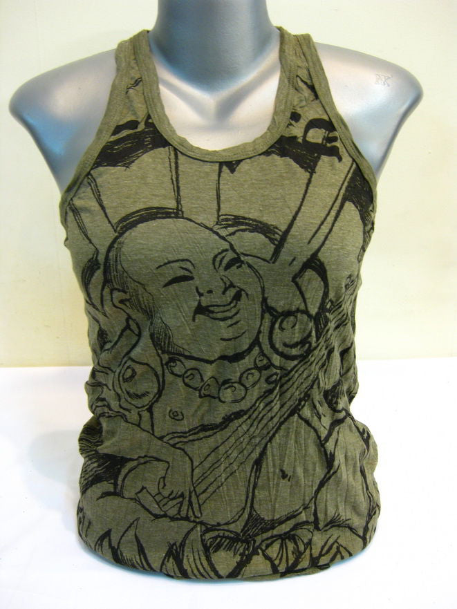 Womens Green Mandolin Buddha Tank Top