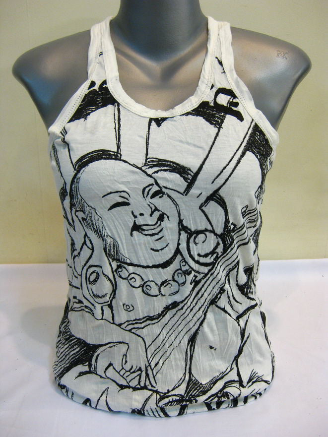 Womens White Mandolin Buddha Tank Top