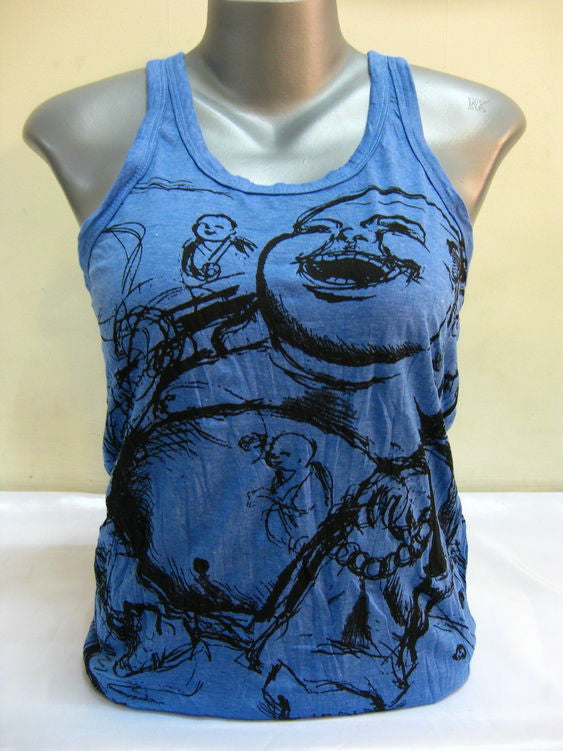 Womens Blue Happy Buddha Tank Top