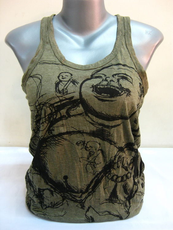 Womens Green Happy Buddha Tank Top