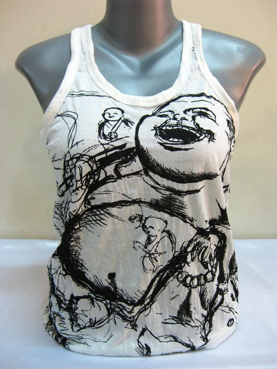 Womens White Happy Buddha Tank Top