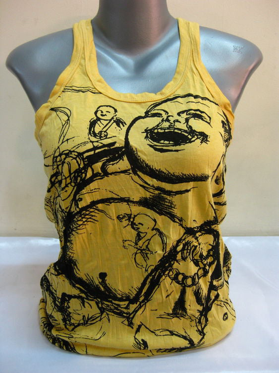 Womens Yellow Happy Buddha Tank Top