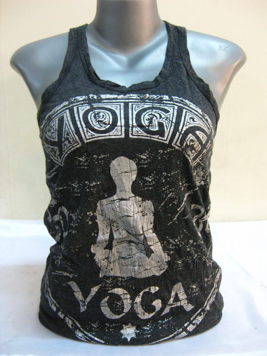 Womens Silver on Black Infinitee Yoga Stamp Tank Top