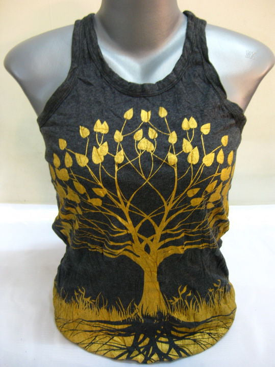 Womens Gold on Black Tree Of Life Tank Top