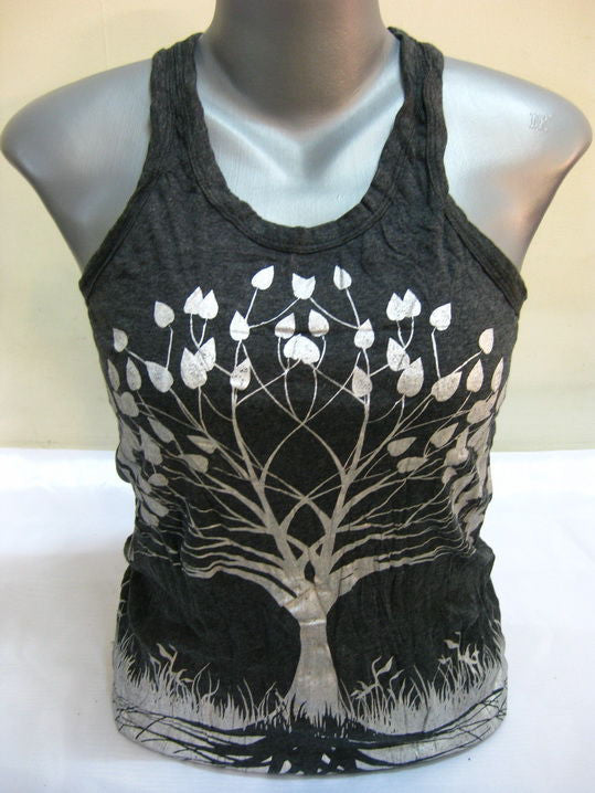Womens Silver on Black Tree Of Life Tank Top