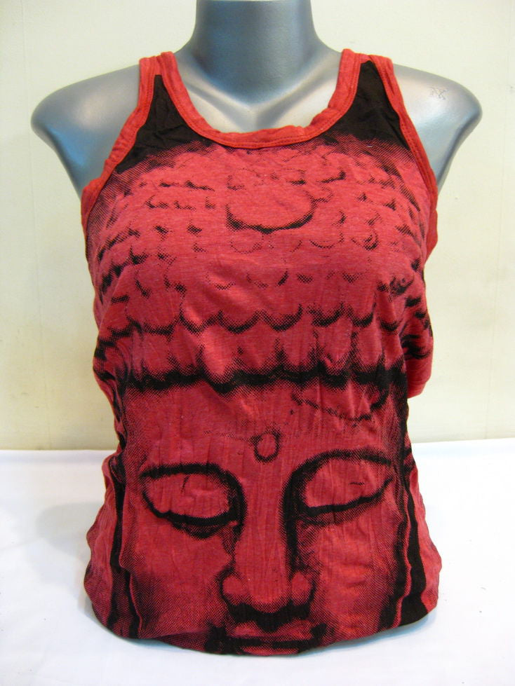 Womens Red Big Face Buddha Tank Top