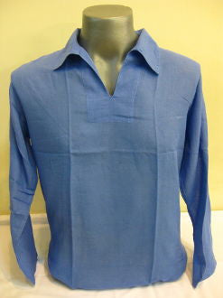 Mens Blue Thai Cotton Yoga Shirt Long Sleeve T-Shirts