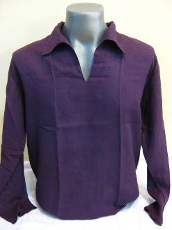 Mens Dark Purple Thai Cotton Yoga Shirt Long Sleeve T-Shirts