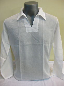 Mens White Thai Cotton Yoga Shirt Long Sleeve T-Shirts
