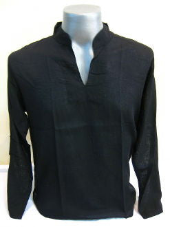 Mens Black Thai Cotton Yoga Shirt Long Sleeve T-Shirts