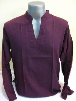 Mens Dark Purple Thai Cotton Yoga Shirt Long Sleeve T-Shirts