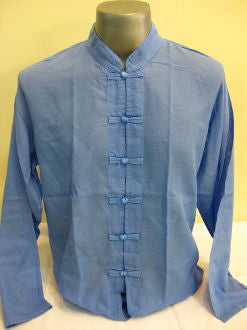 Mens Blue Thai Cotton Yoga Shirt Long Sleeve T-Shirts